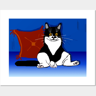 Cute Tuxedo Cat sitting down relaxing.  Copyright TeAnne Posters and Art